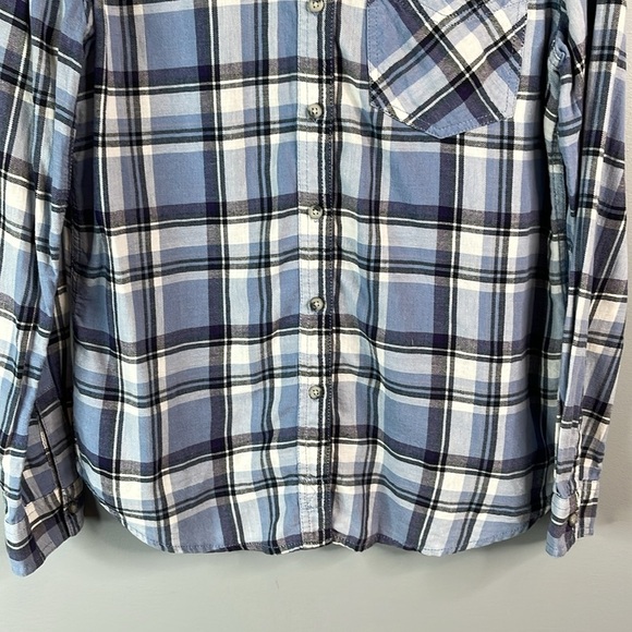 GARAGE Boyfriend Fit Plaid Brushed Cotton Shirt Blues Long Sleeve Button Up XS - Picture 4 of 13